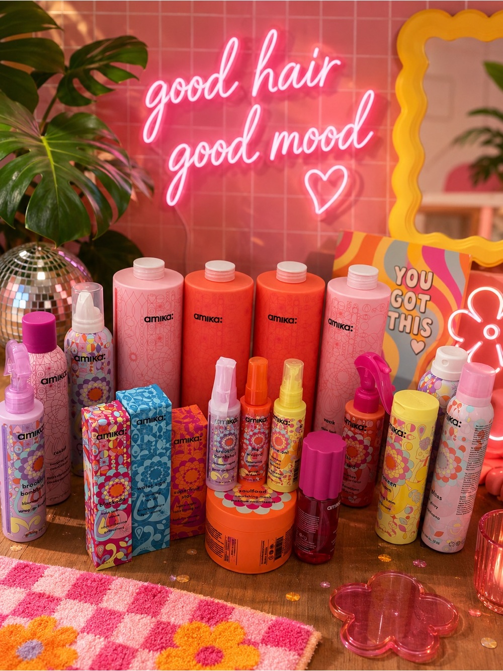 amika Bright Pink & Coral Orange Hair Care Collection